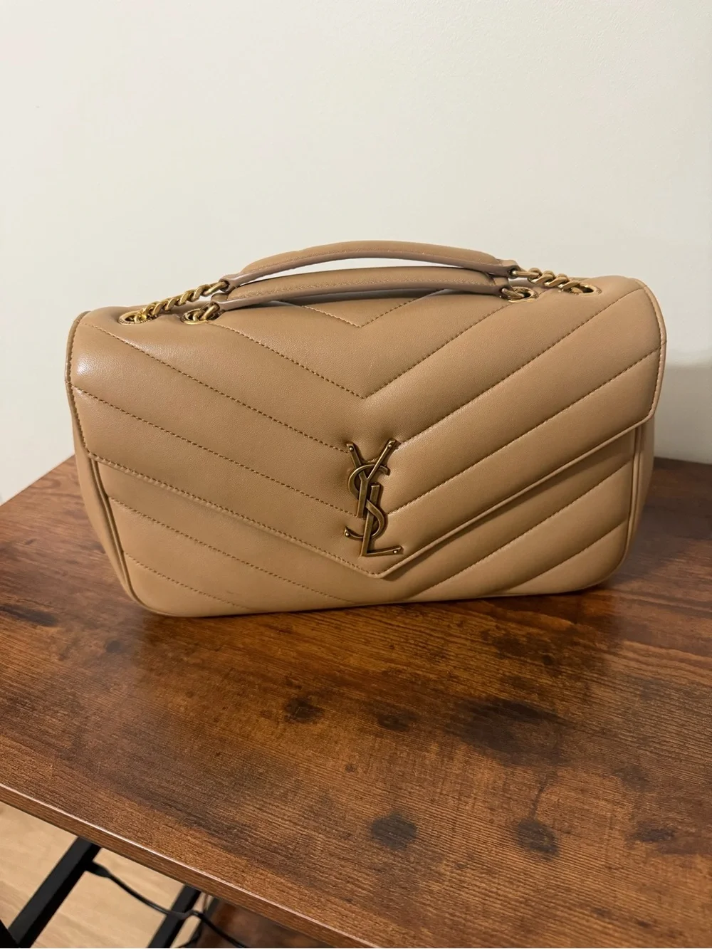 AUTHENTIC YSL Medium LouLou Lambskin Purse - Natural Tan